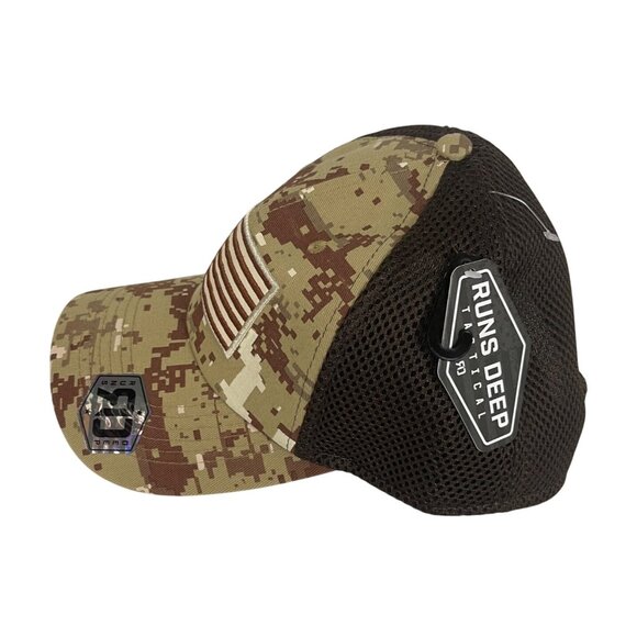 Runs Deep Tactical Camo Mesh Trucker Hat With Embroidered American Flag Mens OS - Picture 4 of 8